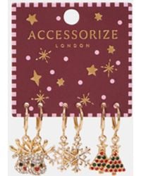 Accessorize - 3-Pack Christmas Charm Huggie Hoop Earrings - Lyst