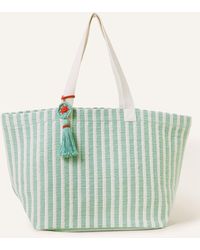 Accessorize - Women's Green/white Stripe Tassel Tote Bag - Lyst