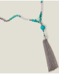 Accessorize - Women's Blue/silver Long Tassel Necklace - Lyst