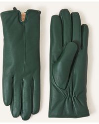 Accessorize - Faux Fur-lined Green Leather Gloves - Lyst