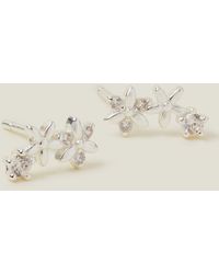 Accessorize - Sterling Silver-plated Sparkle Flower Climber Earrings - Lyst