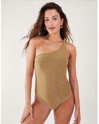 Accessorize - Women's Gold Shimmer One-shoulder Swimsuit - Lyst