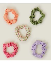 Accessorize - Women's Green/pink 5-pack Printed Scrunchies - Lyst