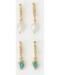 Accessorize - 2-Pack 14Ct-Plated Semi-Precious Drop Hoop Earrings - Lyst