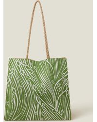 Accessorize - Women's Green/white Leaf Print Jute Shopper Bag - Lyst
