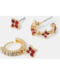 Accessorize - 3-Pack Gem Cross Stud & Hoop Earrings - Lyst