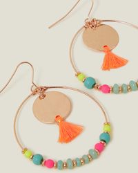 Accessorize - Women's Gold/orange Coin Tassel Hoop Earrings - Lyst
