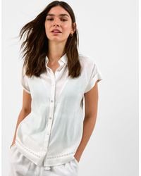 Accessorize - Short Sleeve Collared Shirt T-Shirts Regular Lace Trim Linen Blend - Lyst