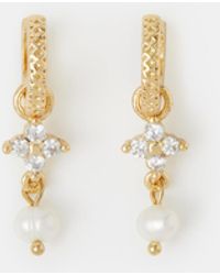 Accessorize - 14Ct-Plated Flower Pearl Drop Hoop Earrings - Lyst