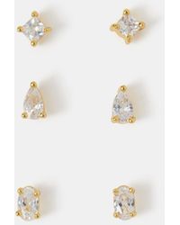 Accessorize - 3-Pack 14Ct-Plated Stone Stud Earrings - Lyst