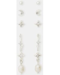 Accessorize - 5-Pack Sterling-Plated Pearl Stud & Hoop Earrings - Lyst