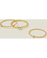 Accessorize - Women's Gold 3 Pack Of Gem Pearl Rings - Lyst