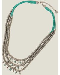 Accessorize - Women's Silver And Green Beaded Multirow Necklace - Lyst