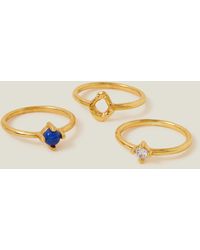 Accessorize - Women's 14ct Gold Plated Brass Pack Of 3 Lapis Rings - Lyst