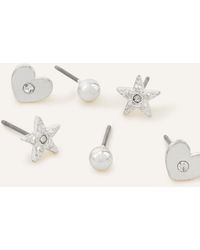 Accessorize - Women's Silver Heart Stud Earring Set - Lyst