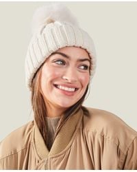 Accessorize - Classic Knitted Acrylic Faux Fur Pom-Pom Beanie Hat - Lyst