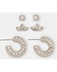 Accessorize - 3-Pack Pavé Hoop & Stud Earrings - Lyst
