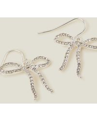 Accessorize - Women's Silver Small Sparkle Bow Drop Earrings - Lyst