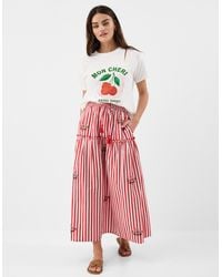 Accessorize - Stretch Waistband Midi Cotton Striped Cherry Embroidered Stripe Skirt - Lyst