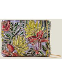 Accessorize - Women's Gold Zip Top Embellished Clutch Bag - Lyst
