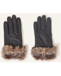 Accessorize - Women's Black Faux Fur Leather Gloves - Lyst