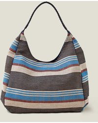 Accessorize - Women's Brown And Blue Cotton Textured Stripe Shoulder Bag - Lyst