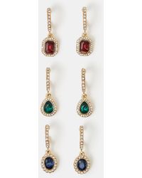 Accessorize - 3-Pack Mini Gemstone Pavé Hoop Earrings - Lyst