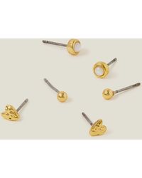 Accessorize - Women's 3-pack 14ct Gold-plated Heart Stud Earrings - Lyst