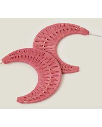 Accessorize - Women's Pink Raffia Hoop Earrings - Lyst
