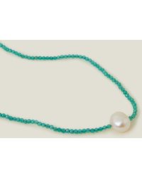 Accessorize - Women's Blue Sterling Silver-plated Pearl Bead Necklace - Lyst