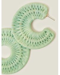 Accessorize - Women's Green Raffia Wrap Hoop Earrings - Lyst