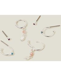 Accessorize - 3-pack Sterling Silver-plated Stud And Hoop Earrings - Lyst