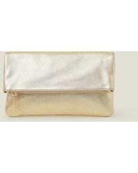 Accessorize - Leather Metallic Fold Over Clutch Gold - Lyst