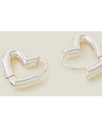 Accessorize - Women's Sterling Silver Plated Brass Heart Hoop Earrings - Lyst