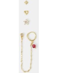 Accessorize - 5-Pack 14Ct-Plated Carnelian Stud & Chain Hoop Earrings - Lyst