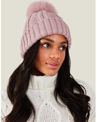 Accessorize - Classic Knitted Acrylic Faux Fur Pom-Pom Beanie Hat - Lyst