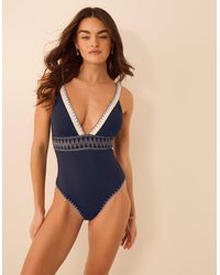 Accessorize - One-Piece Sleeveless Regular Geometric Stitch Plunge Swimsuit - Lyst