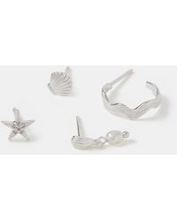 Accessorize - 4-Pack Sterling-Plated Shell Stud & Hoop Earrings - Lyst