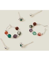 Accessorize - 3-pack Sterling Silver Flower Studs And Hoops - Lyst