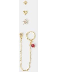 Accessorize - 5-Pack 14Ct-Plated Carnelian Stud & Chain Hoop Earrings - Lyst