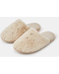Accessorize - Embellished Faux Fur Slippers - Lyst