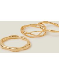 Accessorize - Women's 3-pack 14ct Gold-plated Molten Rings Gold - Lyst