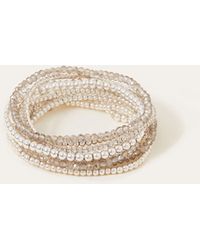 Accessorize - Women's Silver Beaded Glass Pack Of 9 Stretch Bracelets - Lyst