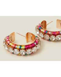 Accessorize - Women's White/pink/blue Sparkle Gem Hoop Earrings - Lyst