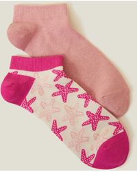 Accessorize - Women's Pink 2-pack Starfish Print Trainer Socks - Lyst