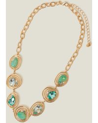 Accessorize - Women's Green Steel Encircled Gem Collar Necklace - Lyst