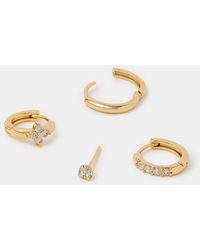Accessorize - 4-Pack 14Ct-Plated Stud & Huggie Hoop Earrings - Lyst