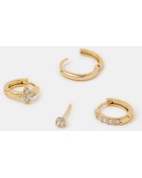Accessorize - 4-Pack 14Ct-Plated Stud & Huggie Hoop Earrings - Lyst