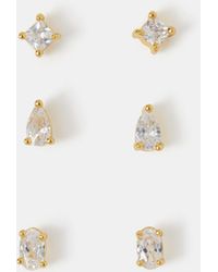 Accessorize - 3-Pack 14Ct-Plated Stone Stud Earrings - Lyst