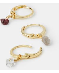Accessorize - 3-Pack 14Ct-Plated Semi-Precious Charm Hoop Earrings - Lyst